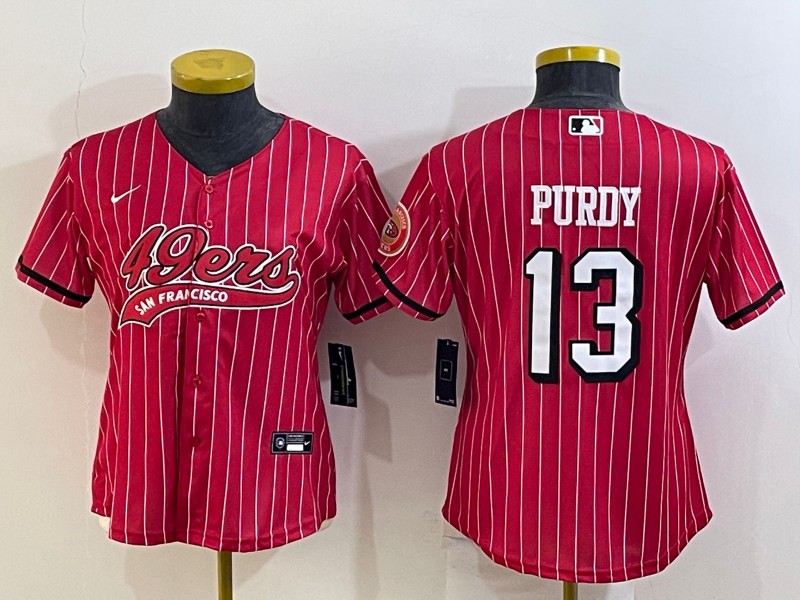 Women's San Francisco 49ers #13 Brock Purdy New Red With Patch Cool Base Stitched Baseball Jersey(Run Small)